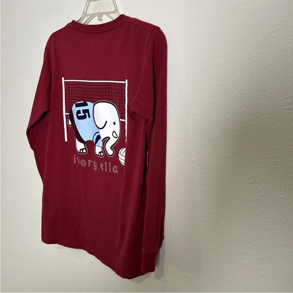 Ivory Ella Long Sleeve Pocket T-Shirt Women’s Med Maroon Soccer Elephant Graphic - Picture 8 of 10